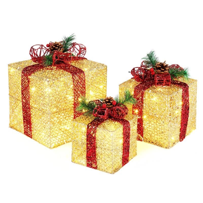 3pcs LED Golden Gift Box Decoration - Gold