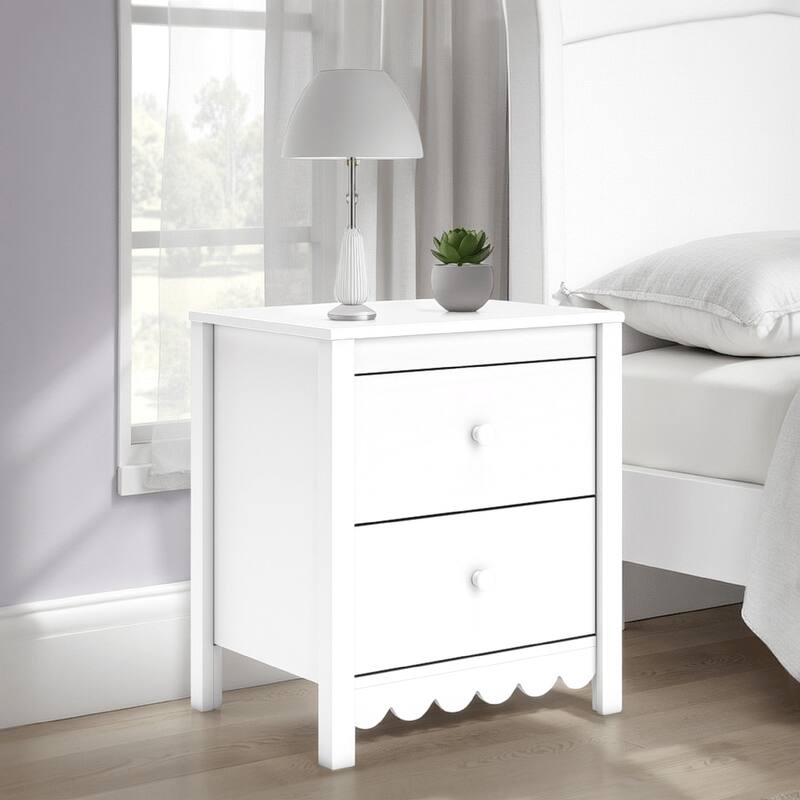 Kally Nightstand, 2 Drawers, Modern Matte White Wood Finish, 24 Inch