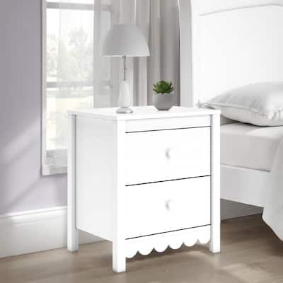 Kally Nightstand, 2 Drawers, Modern Matte White Wood Finish, 24 Inch