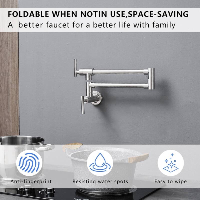 Wall-Mount Commercial Kitchen Folding Faucet Pot Filler Faucet