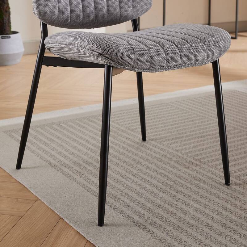 Retro Linen Dining Chairs Set of 2, Bentwood Back with Metal Legs