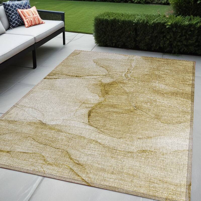 Elfi Artistic Abstract Weather Resistant Timeless Fusion Outdoor Rug - 5' X 8' - Beige