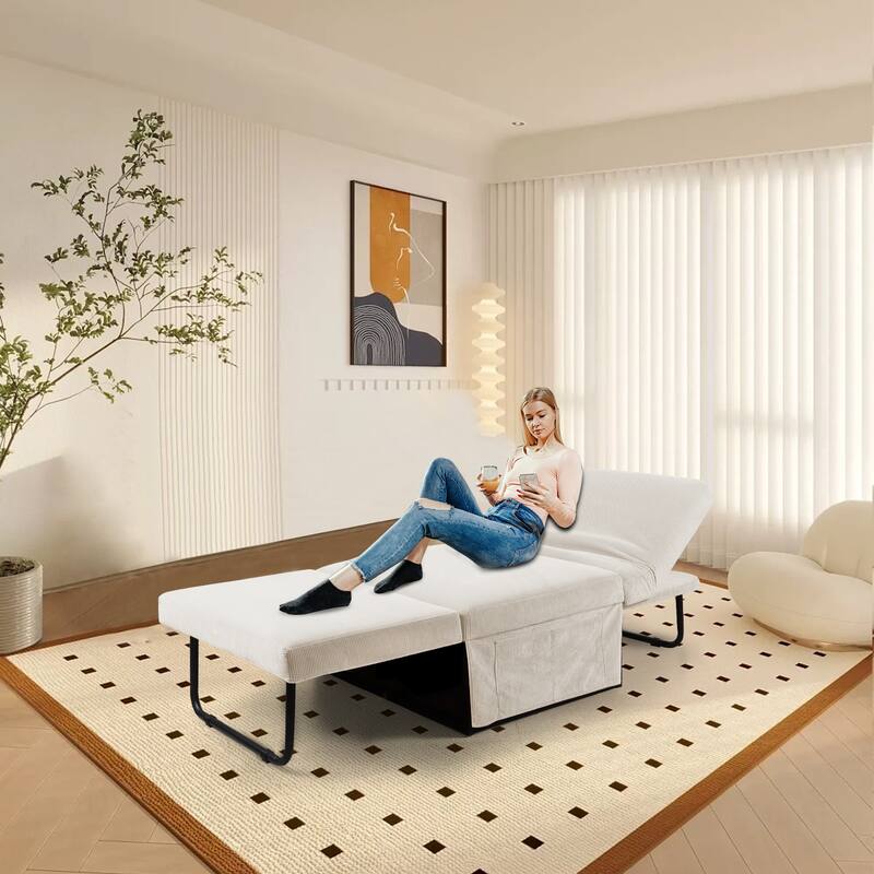 Corduroy Single Convertible Sofa Bed with Reclining Backrest