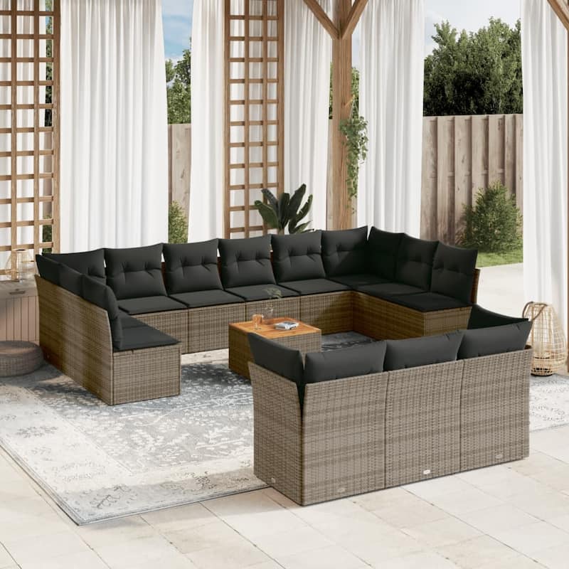 vidaXL Patio Sofa Set with Cushions Outdoor Furniture 14 Piece Poly Rattan - 24.4 x 24.4 x 27.2 - Grey