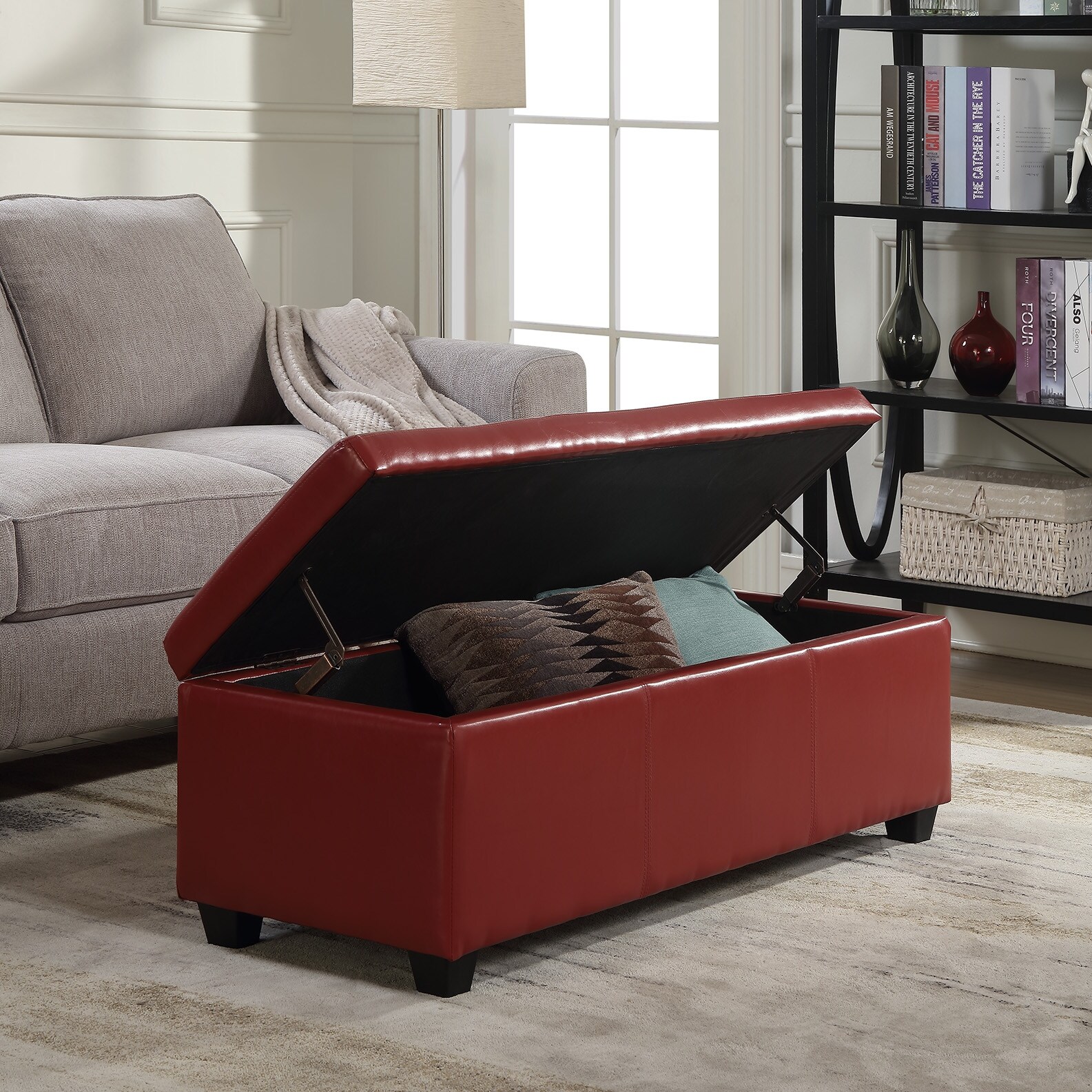 Shop Belleze Red Ottoman Bench Storage Home Leather Rectangular