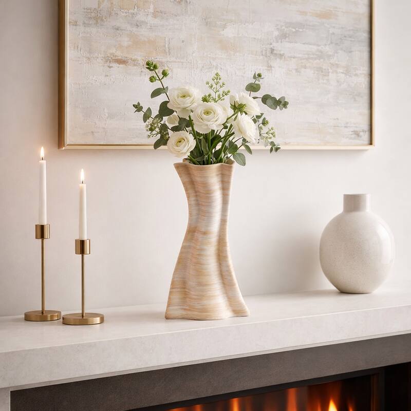 Decorative Vase - Tan Porcelain 3D Printed Textured