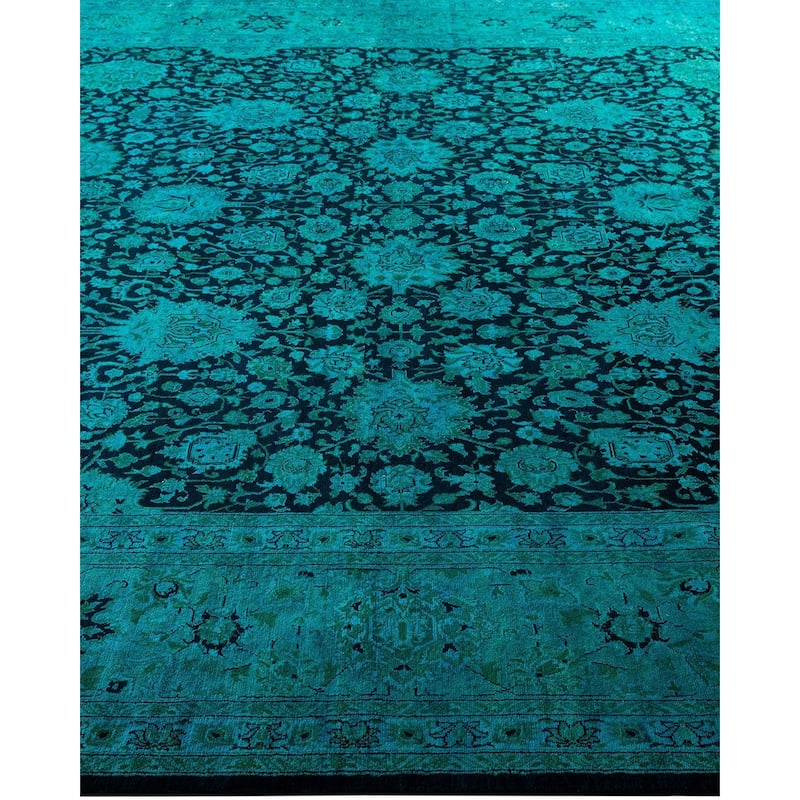 Overton Hand Knotted Wool Vintage Inspired Modern Contemporary Overdyed Black Area Rug - 9' 2" x 12' 0"