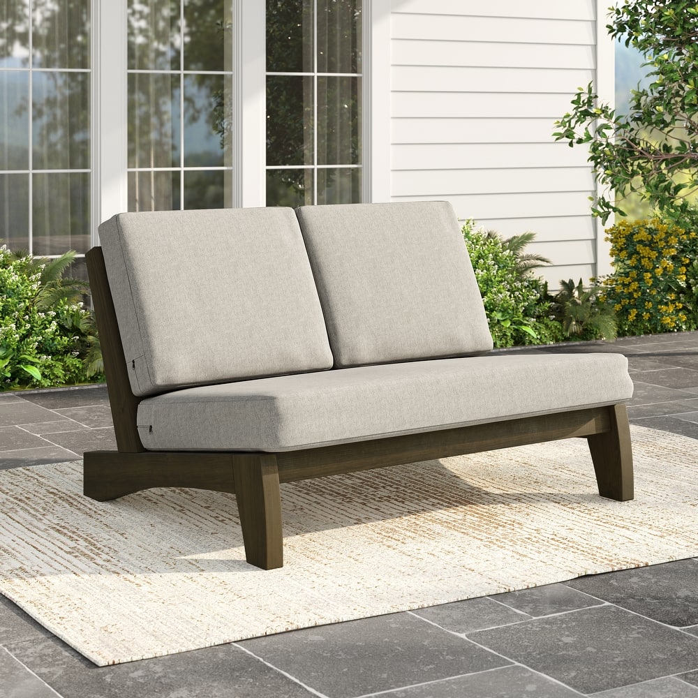 Outdoor Teak Wood Patio Loveseat with Cushions