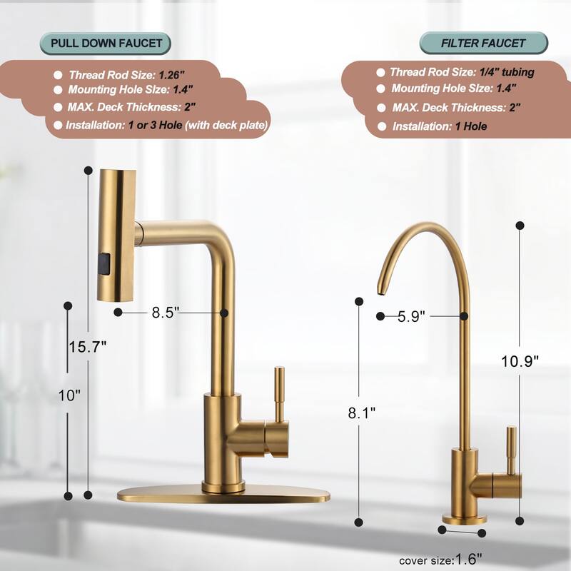 WOWOW Modern-Style Three-Function Pull-Down Kitchen Faucet with Filter Faucet