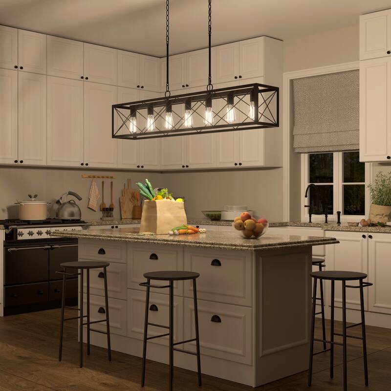 Kiro 7-light Farmhouse 48In Linear Chandelier Rectangle Dining Lights with UL - 48'' W x 7.78'' D x 11'' H