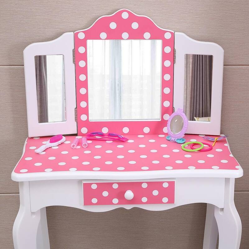 Kids Three-Fold Mirror Dressing Table Vanity Table Set