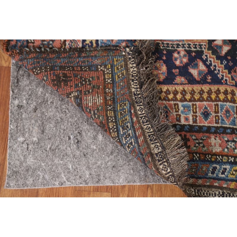 Pre-1900 Antique Blue Qashqai Persian Area Rug Handmade Wool Carpet - 5'1"x 7'8"