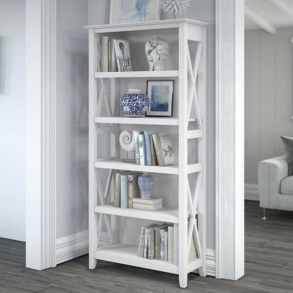 5 Shelf Bookcase Sturdy and Attractive Post Leg Design White Oak - 52 x ...