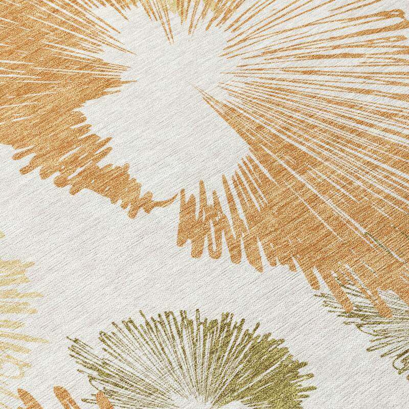 Machine Washable Indoor/Outdoor Modern Floral Chantille Rug