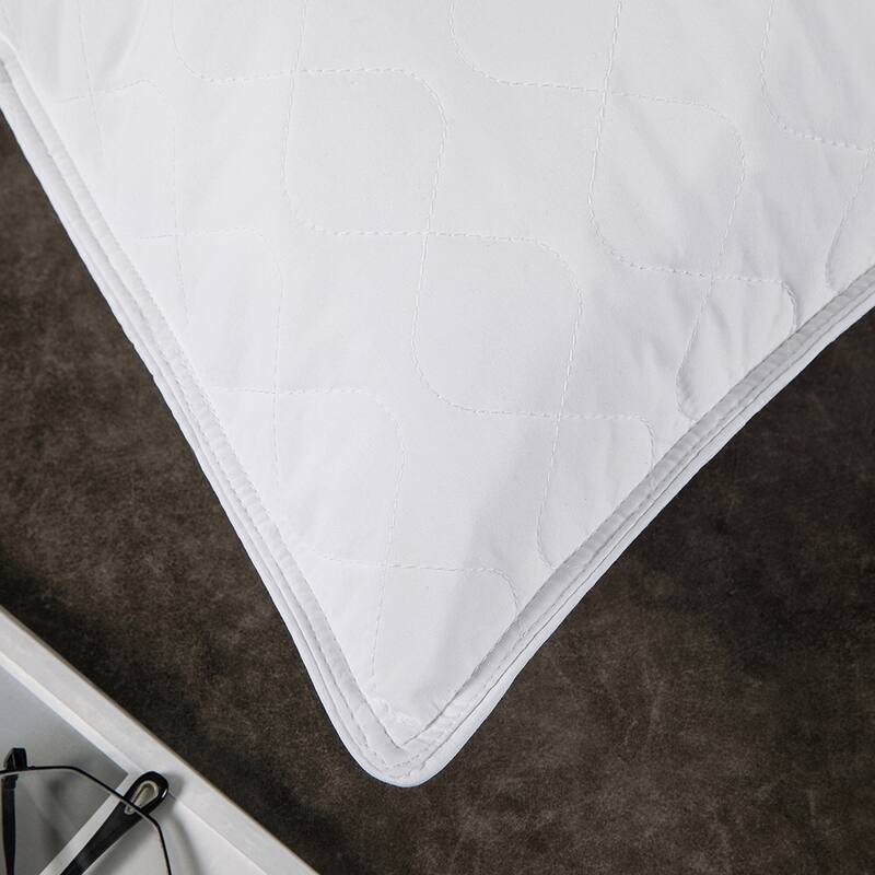 2 Pack Goose Feather Down Pillows with Quilted Cotton Cover - White
