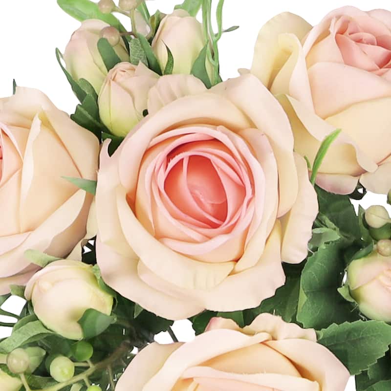 Set of 2 Ivory Pink Artificial Delicate Sweet Rose Flower Stem Bush Bouquet 14in - 14" L x 9" W x 9" DP
