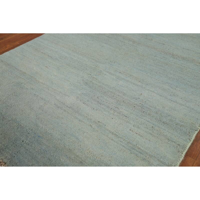 Modern Green Blue Gabbeh Oriental Accent Rug Handmade Wool Carpet - 2'7" x 4'1"