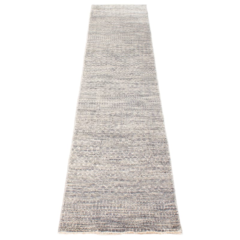 ECARPETGALLERY Hand-knotted Silk Shadow Grey Viscose, Wool Rug - 2'7 x 11'10