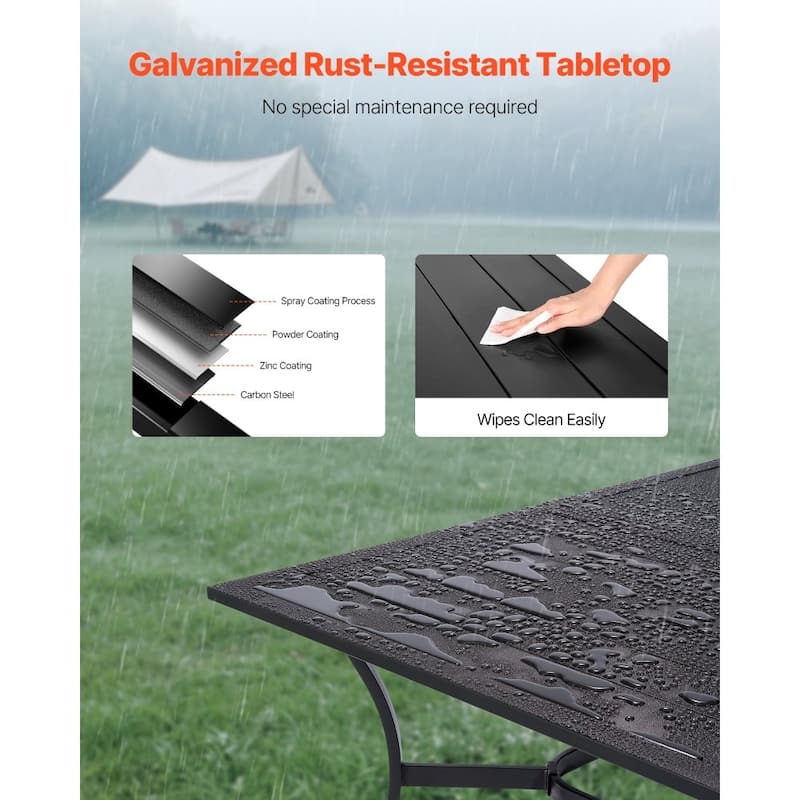 Black Metal Patio Weather Resistant Rectangular Table with Powder Coated Surface Rust - 59” x 38” x 29”