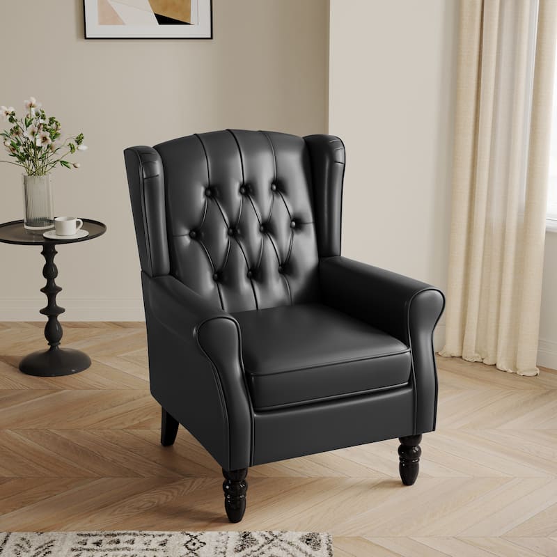 Button-Tufted Accent Chair Wingback Armchair - 38"H
