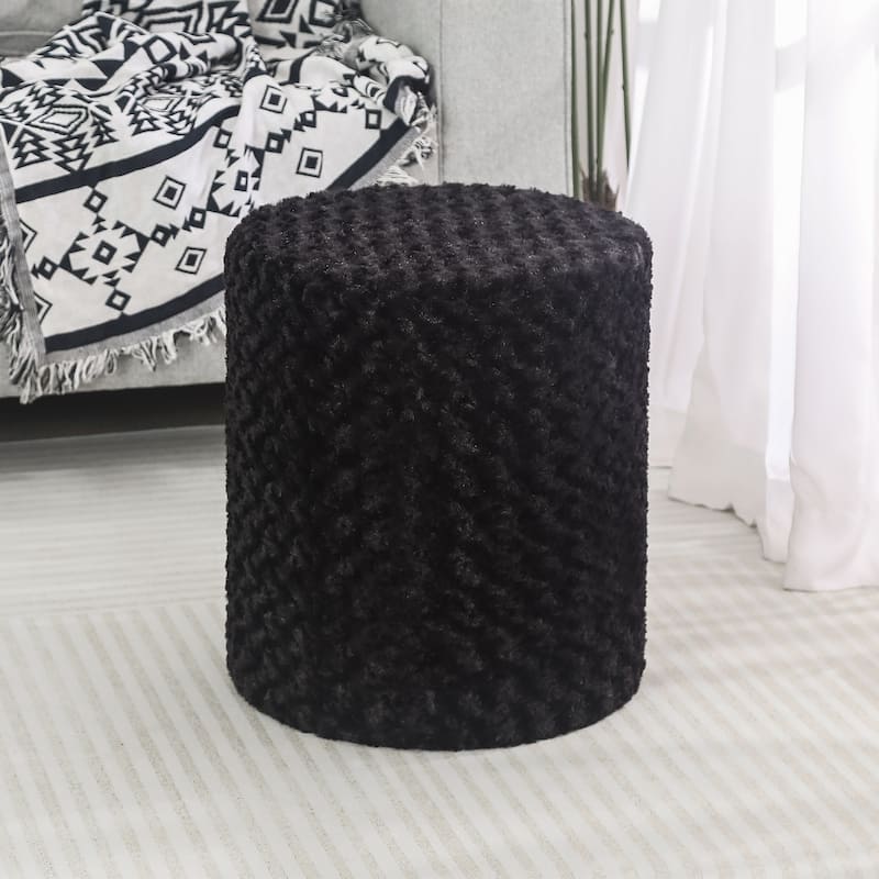 Adeco Round Ottoman with Curly Plush Vanity Stool