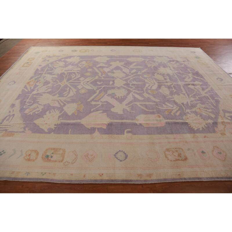 Hand Knotted Oriental 100% Wool Carpet Transitional All-Over Purples Oushak Area Rug - 12' 10'' X 10' 2''