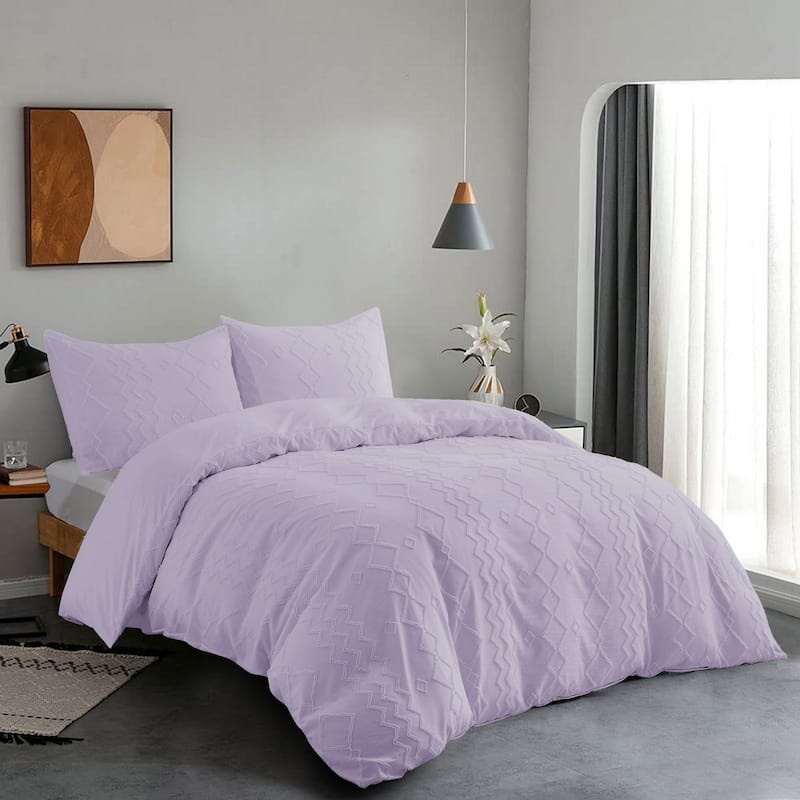 Clipped Jacquard Diamond Geometric Duvet Cover Set
