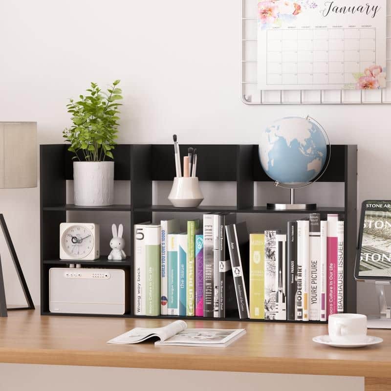 Multi-Unit Desk Organizer Storage Rack Book Shelf for Office Home and Bathroom - Black