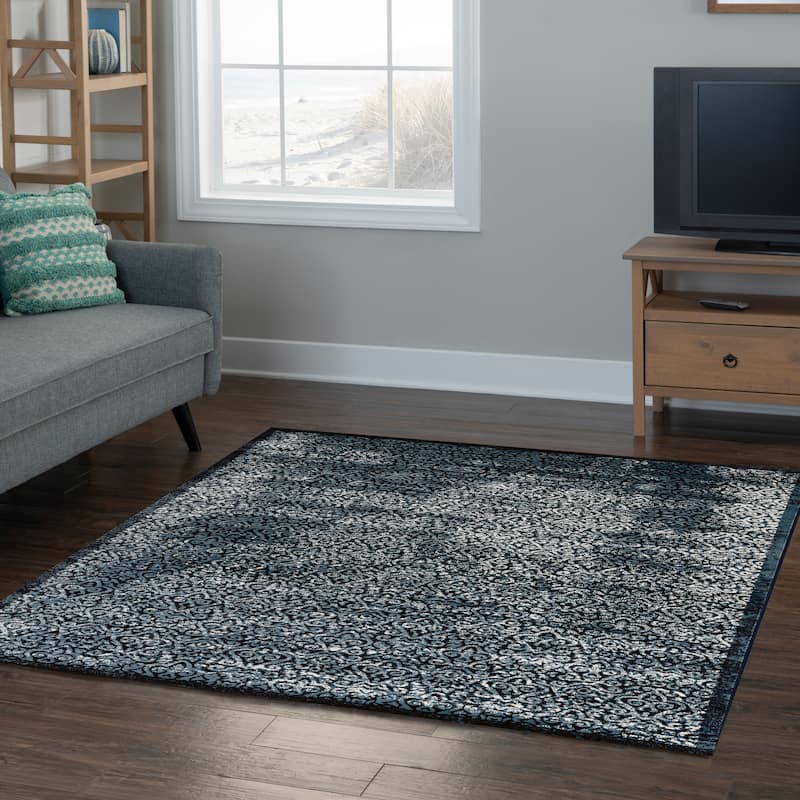 Linon Vintage Collection Illusion Navy Blue Classic Area Rug