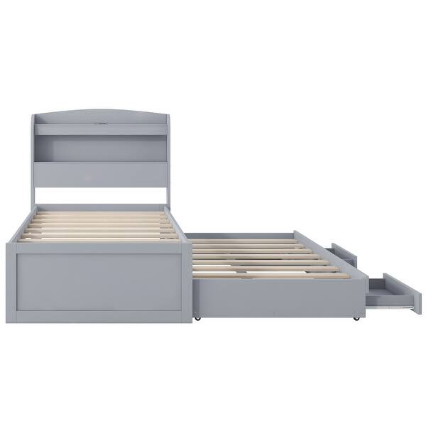 slide 2 of 17, Twin XL Platform Bed with Storage, LED Headboard, Charging Station, Trundle and Drawers Gray