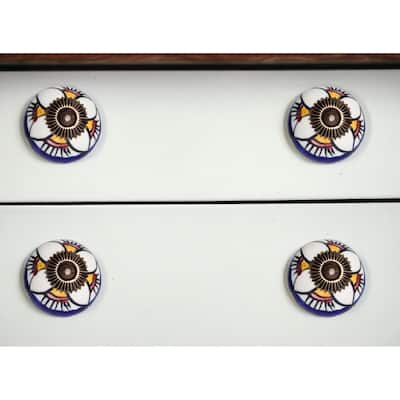 HomeRoots Set of Eight Blue And White Ceramic And Metal Drawer Pull Knobs - 1.5' X '1.5' X '1.5