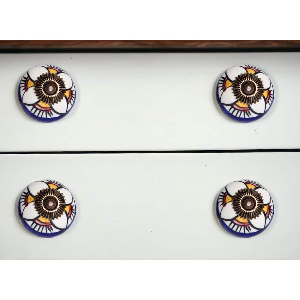 HomeRoots Set of Eight Blue And White Ceramic And Metal Drawer Pull Knobs - 1.5' X '1.5' X '1.5