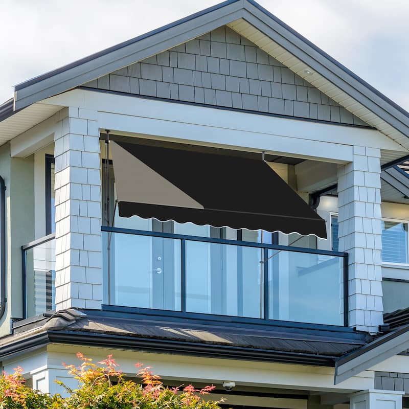 Retractable Patio Awning with 180g PU-Coated Polyester Fabric Aluminum and Steel Frame Adjustable 0 to 90 Degrees