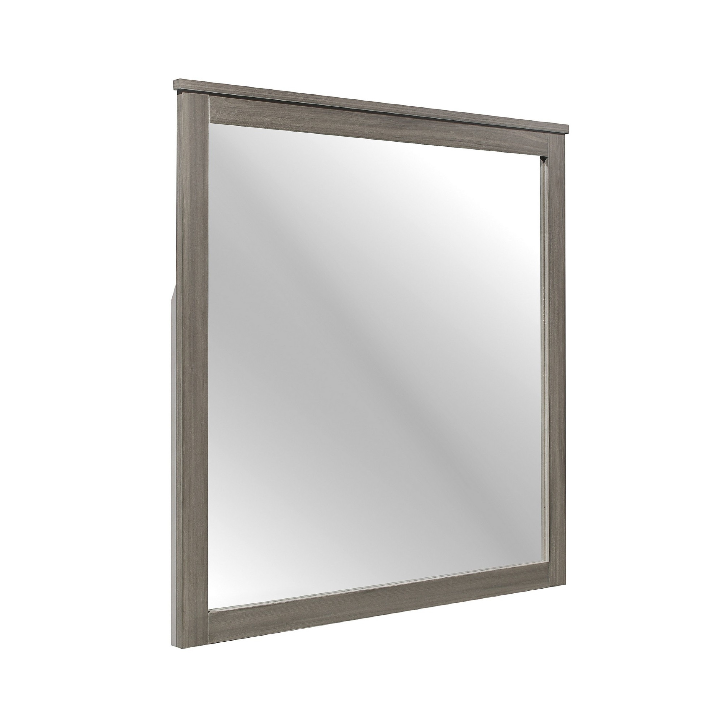 Square Wooden Frame Mirror with Grain Details, Dark Gray and Silver