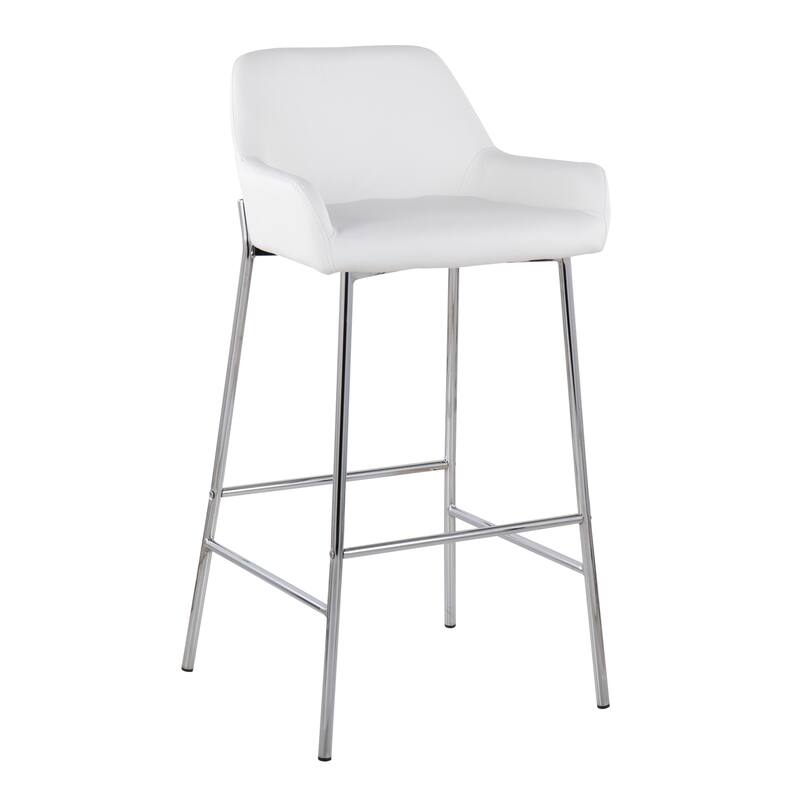 Silver Orchid Galotti Chrome Fixed-Height Upholstered Bar Stool - Set of 2 - White Faux Leather