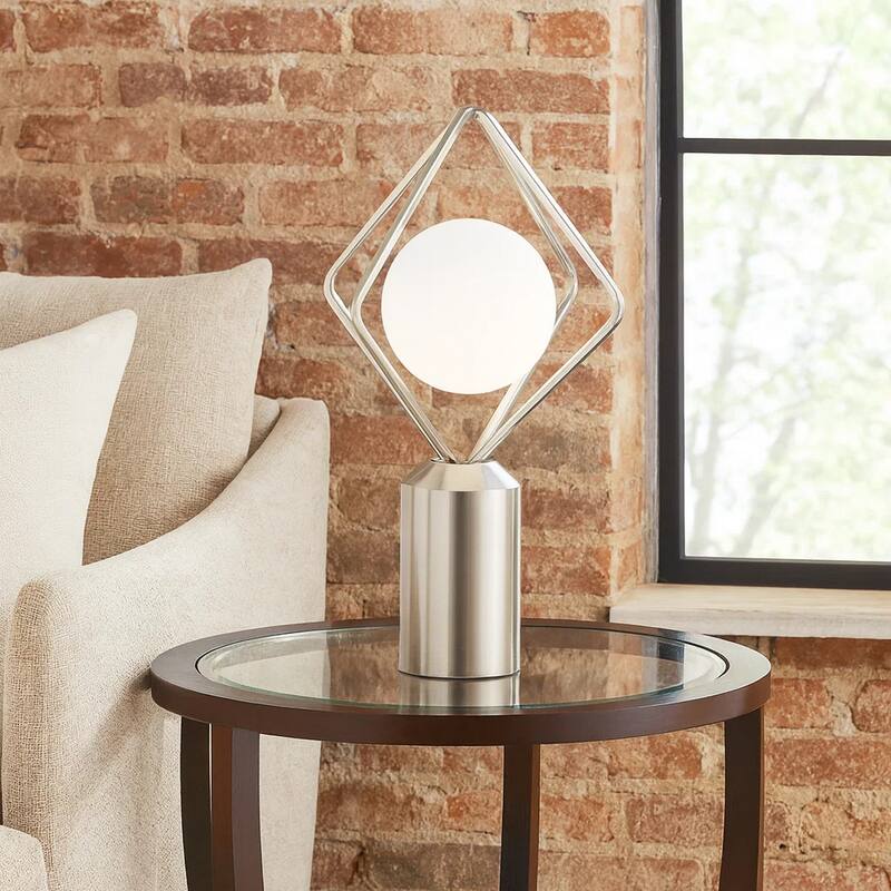 20 Inch Table Lamp, Globe Glass Shade, Accent Cylindrical Base, Nickel