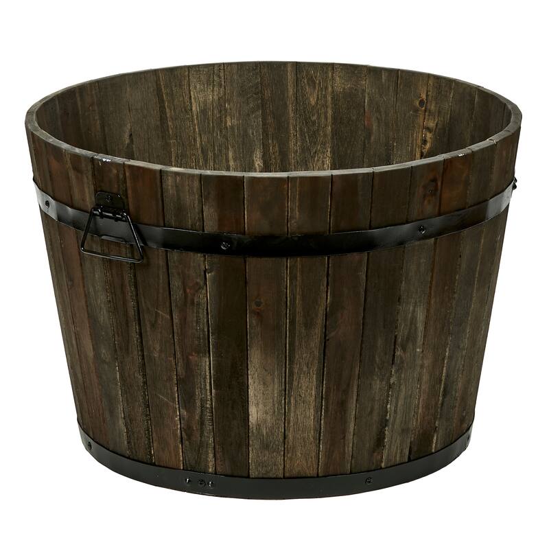 15" Nested Wood Barrel Planter with Brown Oil - 15