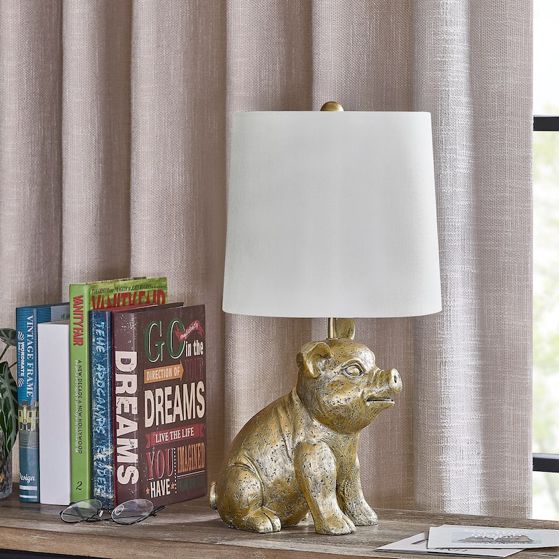 18"H Gold Resin Pig Table Lamp With Shade - 9.5" x 9.5" x 18"