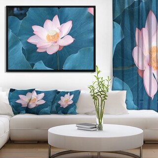 Designart "Blooming Pink Lotus Flower" Oversized Beach Framed Canvas ...