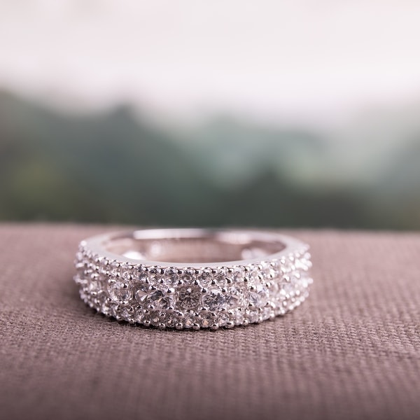 Miadora Sterling Silver Created White Sapphire Stackable Anniversary Wedding Band Ring. Opens flyout.