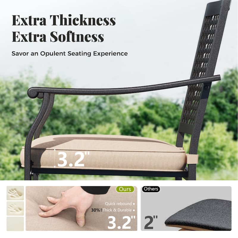 MAISON ARTS 7-Piece Patio Dining Set , Large Round Dining Table with Umbrella Hole & Metal Swivel Dining Chairs