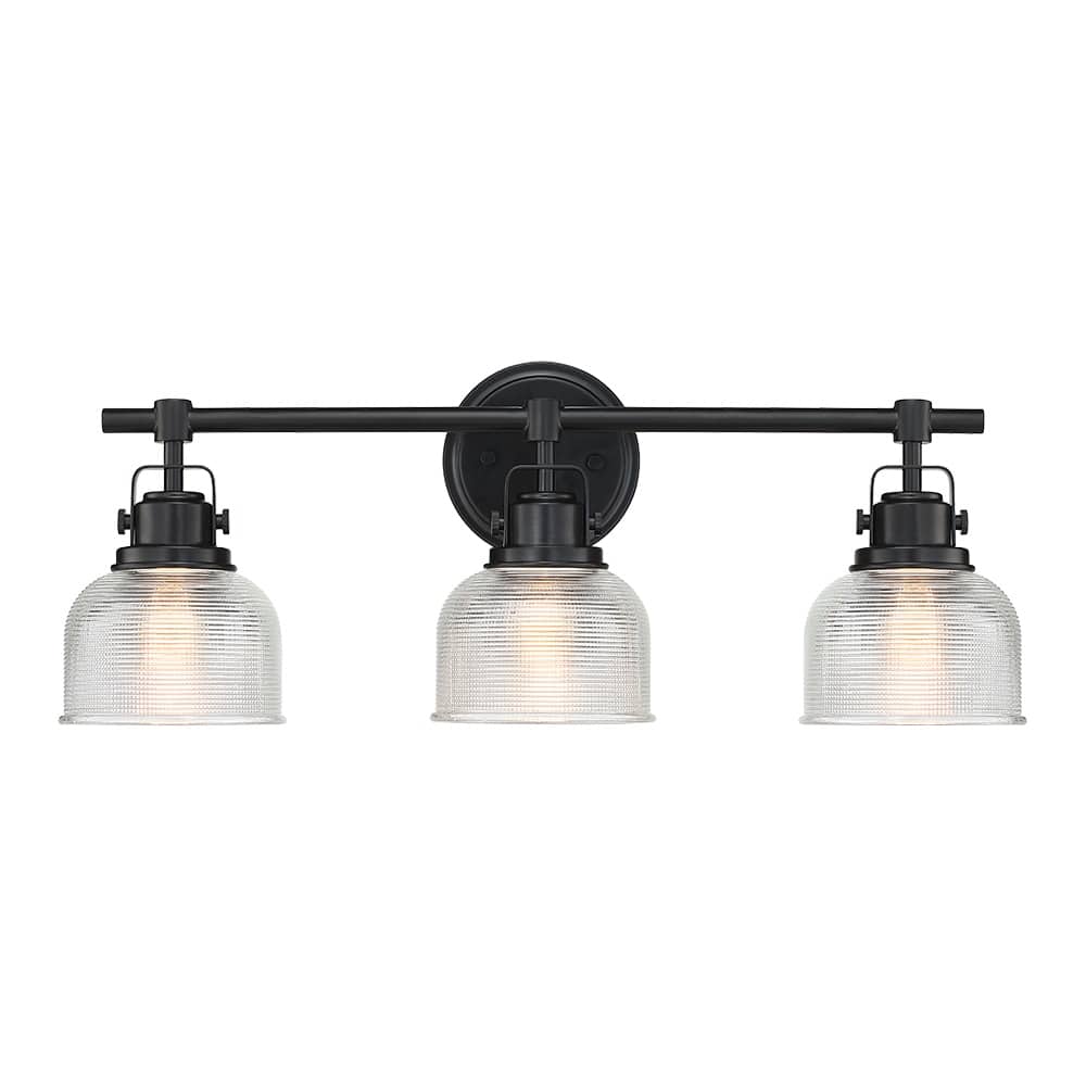 Black Bathroom Vanity Wall Light with Clear Prismatic Glass Shade