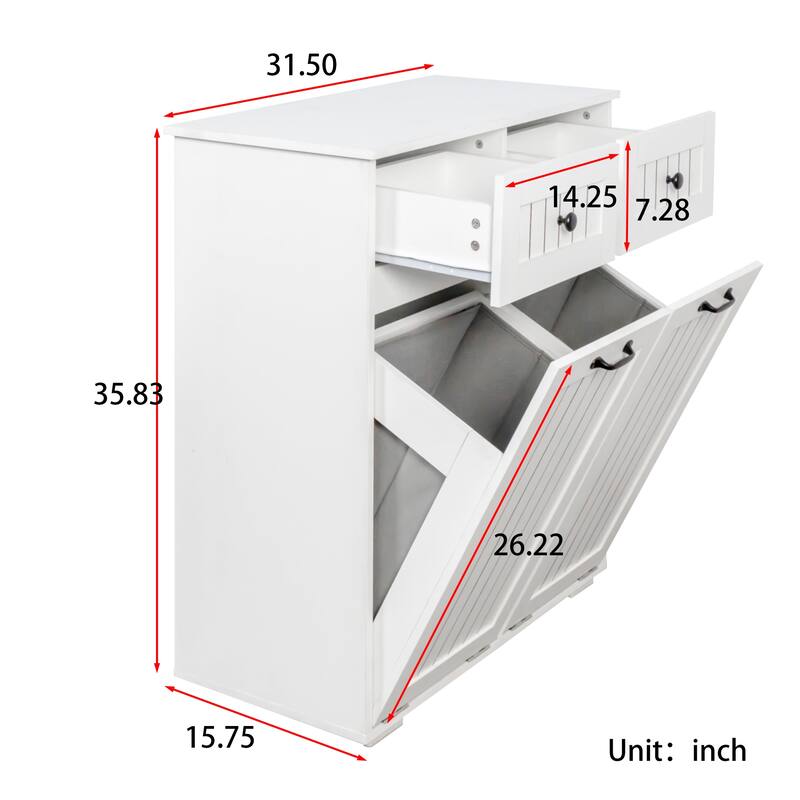Tilt Out Freestanding Laundry Hamper Cabinet with Removable Liner Bag
