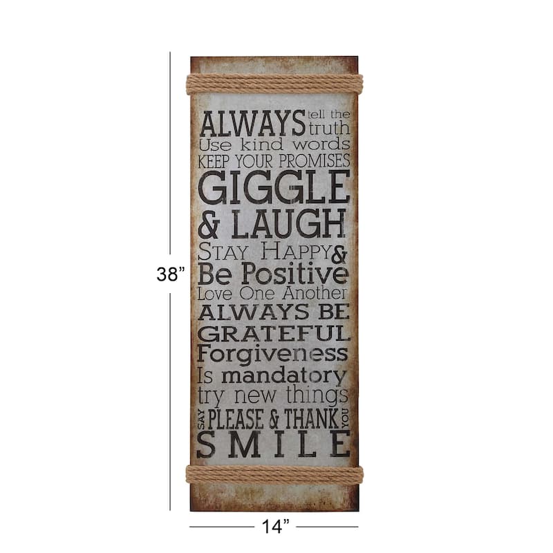 Metal Sign Motivational Wall Decor with Rope Accent - Gray - Roche River Decor