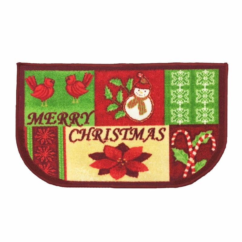 Christmas Design Kitchen Rug - Santa, Reindeer, Snowman, Poinsettia With Latex Backing