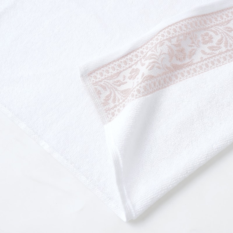 Modern Threads 6-Piece Jacquard Border Towel Set Allie - 100% Cotton, Bath, Hand & Washcloths - Elegant Floral Border