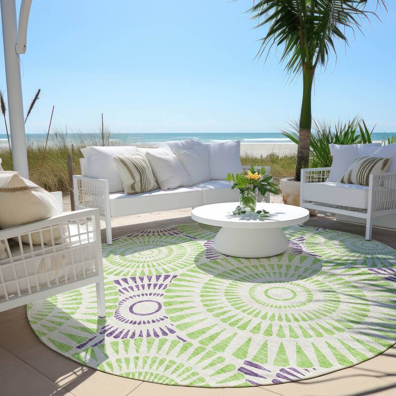 Machine Washable Indoor/ Outdoor Chantille Modern Burst Rug - White - 8' x 8'