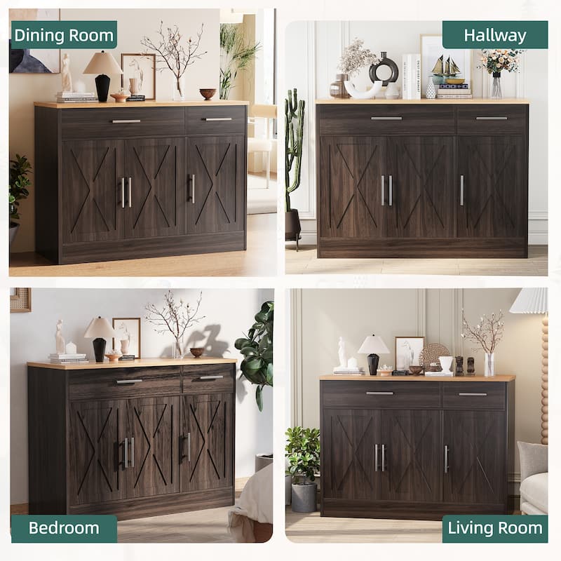 3-Door Buffet Sideboard Accent Cabinet - Multifunctional Organizer