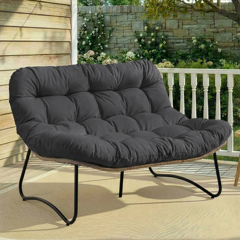 FINCATI 2-Person Outdoor/Indoor Wicker Lounge Egg Chair Loveseat, Oversized 51" Patio Club Chair with 5.5" Cushion - Grey