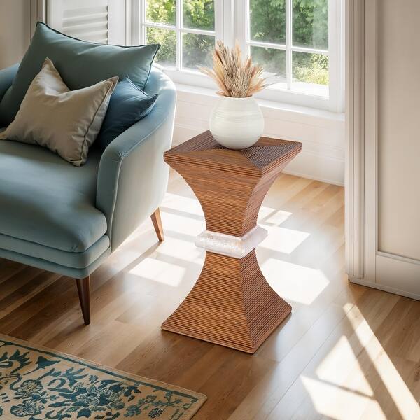 slide 2 of 7, Marikit 13 in. W Square Wood and Arorog Inlay Side Table Brown